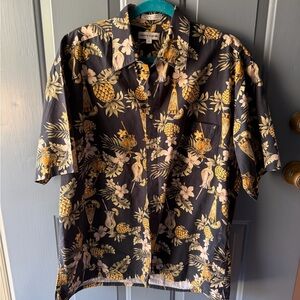 Pierre Cardin Black Shirt with Yellow and Cream Botanical Print
